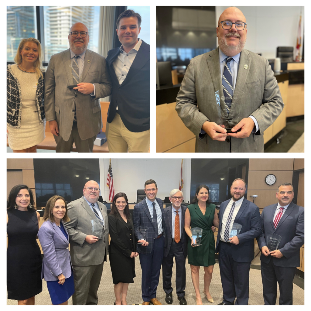 Pictured: (1) Cristina Alegria, Brian Thompson, Grant Silvester, and (2) Legal Aid Society of Palm Beach County Award Recipients, and (3) Brian Thompson