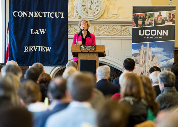 United States District Court Judge Shira A. Scheindlin, the 2017 Day Pitney Visiting Scholar, delivered a talk at UConn School of Law; Credit: Spencer Sloan / UConn School of Law
